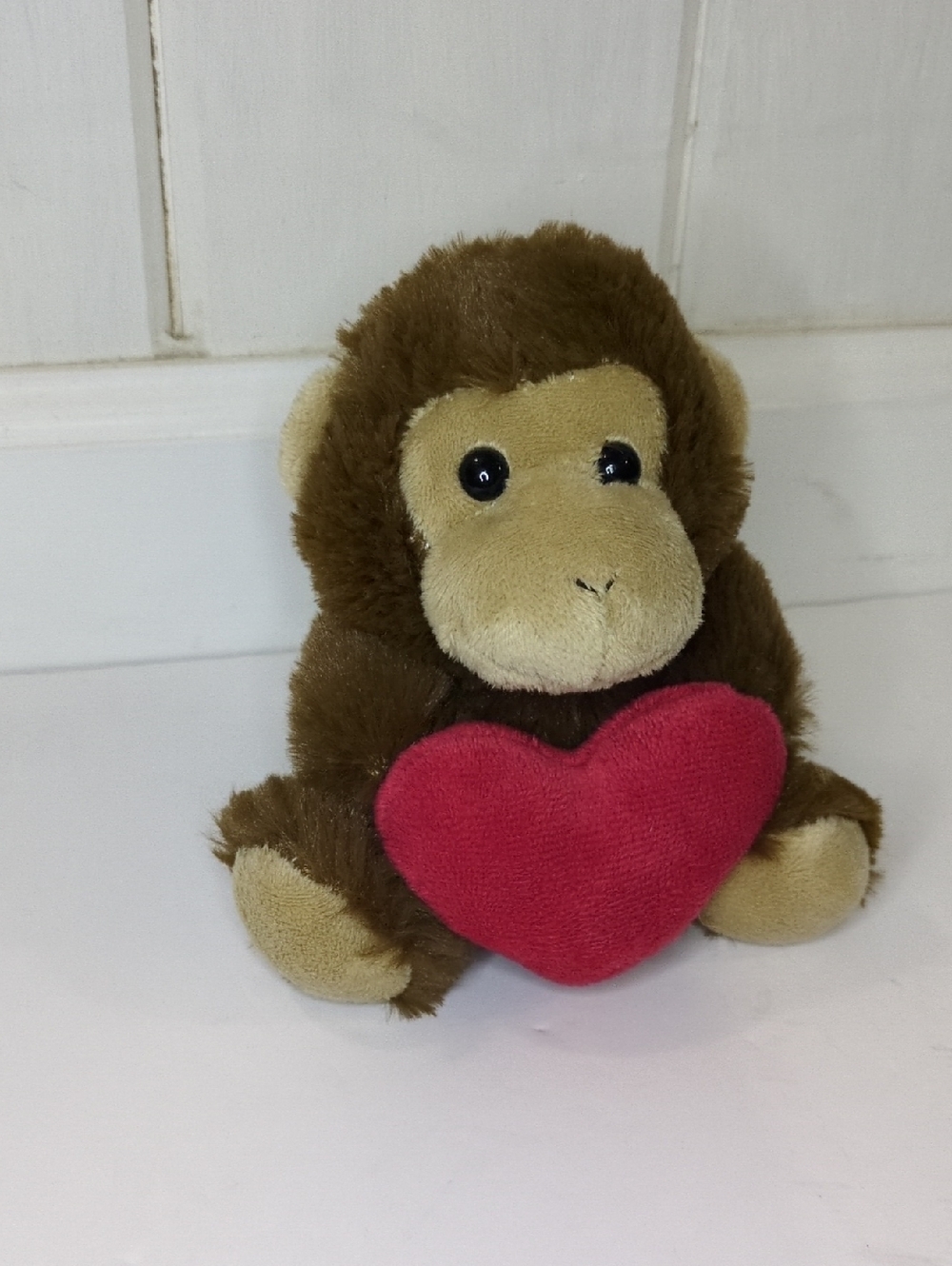 Brown Plush Monkey Holding Red Heart Stuffed Animal
